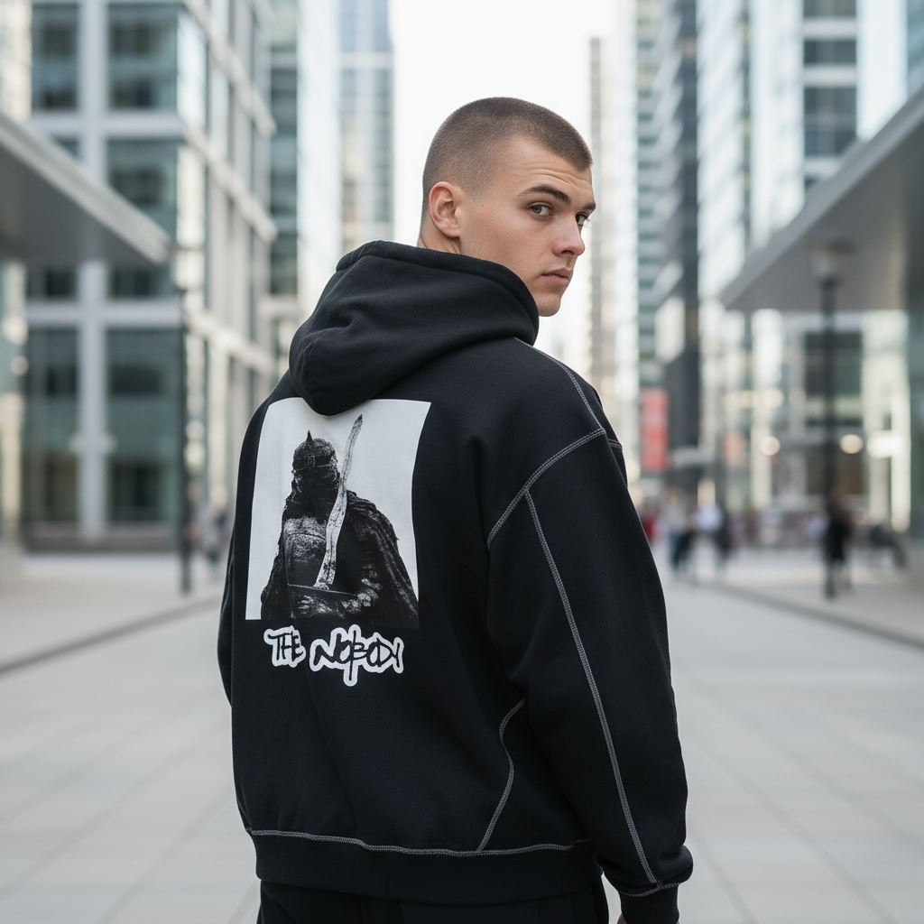 THE NOBODY -Contrast-Stitched Boxy Fleece Hoodie-