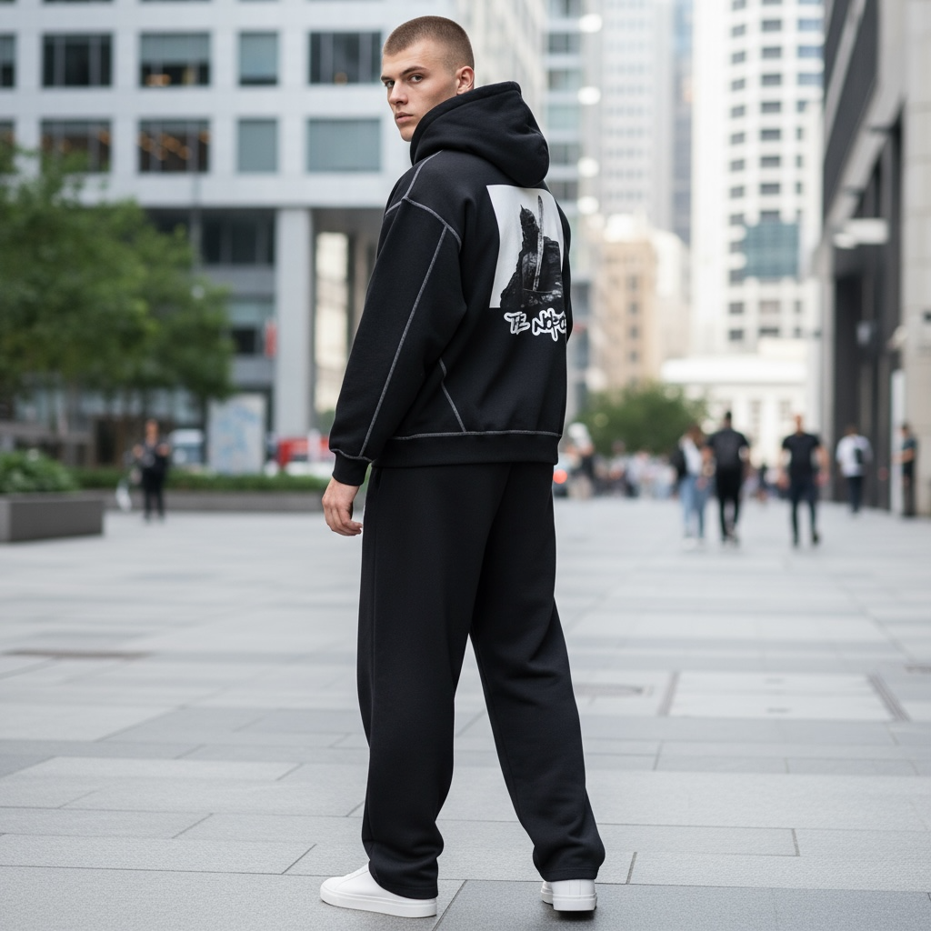 THE NOBODY -Contrast-Stitched Boxy Fleece Hoodie-