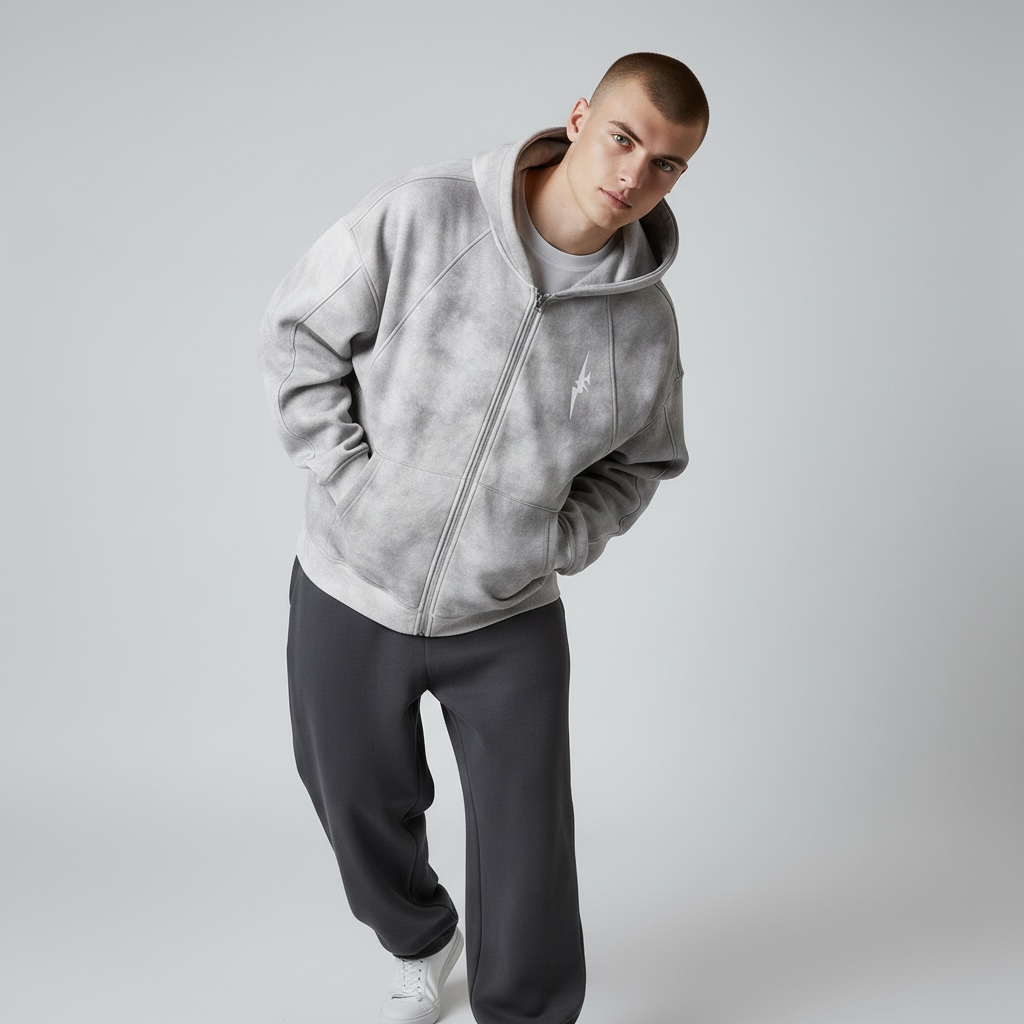 Dirty Washed Zip-Up Fleece Hoodie