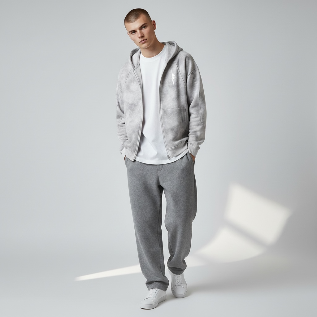 Dirty Washed Zip-Up Fleece Hoodie